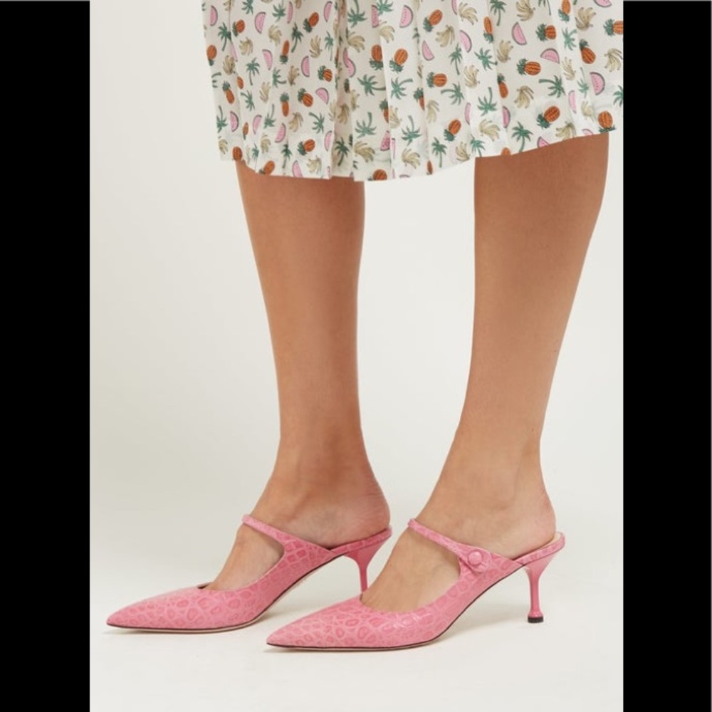 Prada Croc-effect Mary Jane Leather Mules